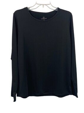 Real Essentials Black Long Sleeve Crewneck Shirt Large Lightweight Stretchy